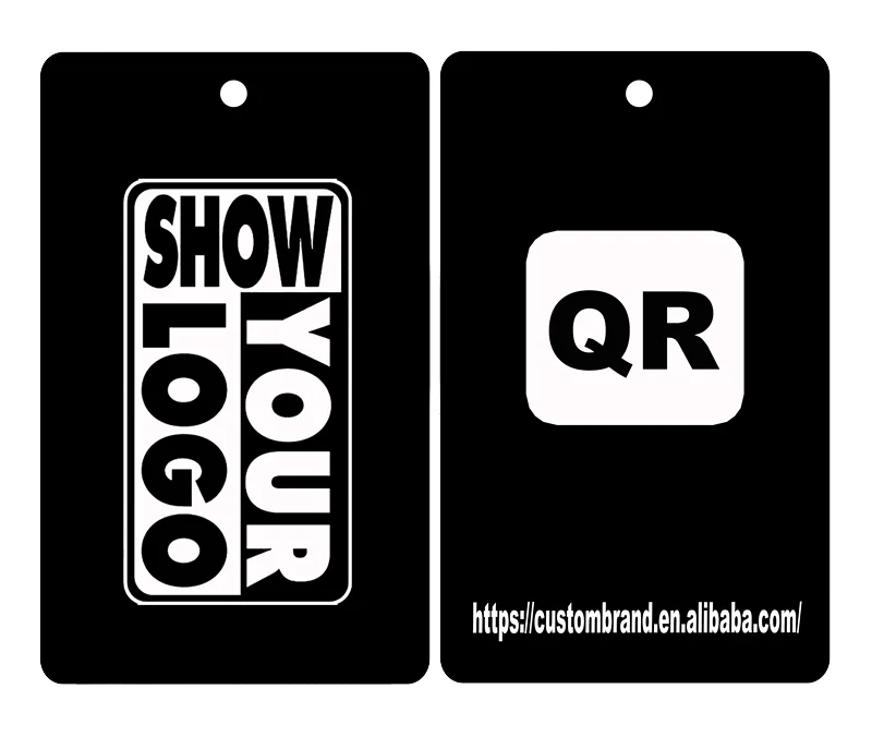 High Quality Custom Hang Tags 300g Paper Black Color with Colored Printing Personalized Logo and Design Custom Size Cut