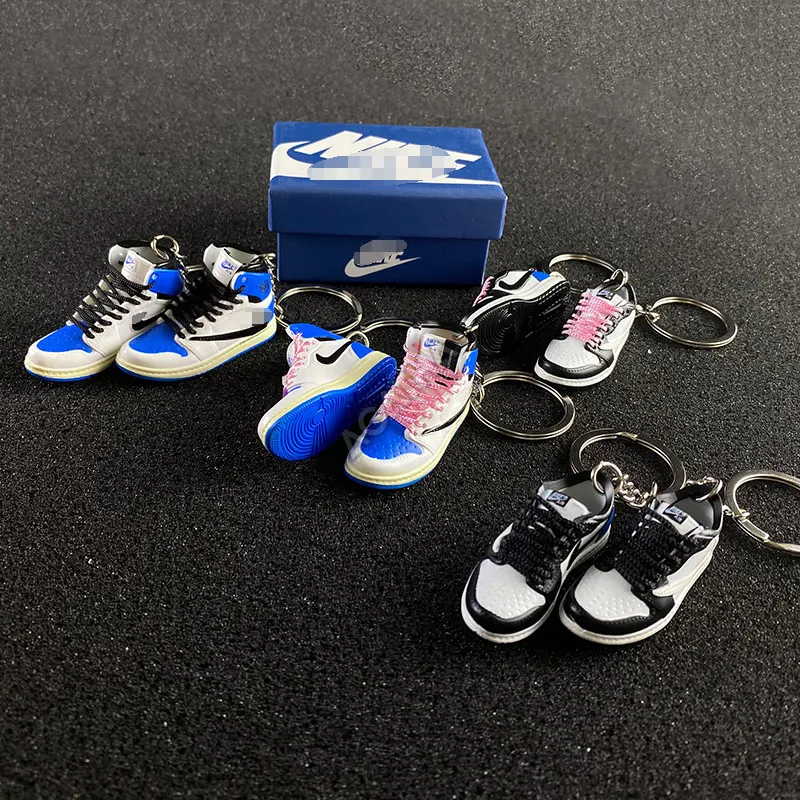 Gift set travis scott custom pvc little AJ 1 keyring lanyard with box mini shoe air jordan sneaker keychains wholesale