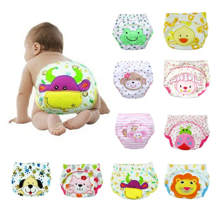 Factory Price Cute animal embroidered elastic baby diaper pants new born baby soft cotton panty diaper