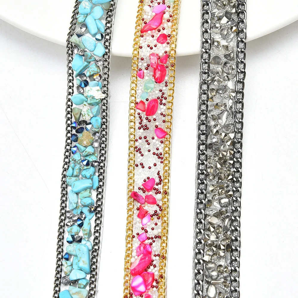 1.2*50cm rhinestone chain bead crystal stone trim ribbon for clothing neckline hot fix gravel banding tape