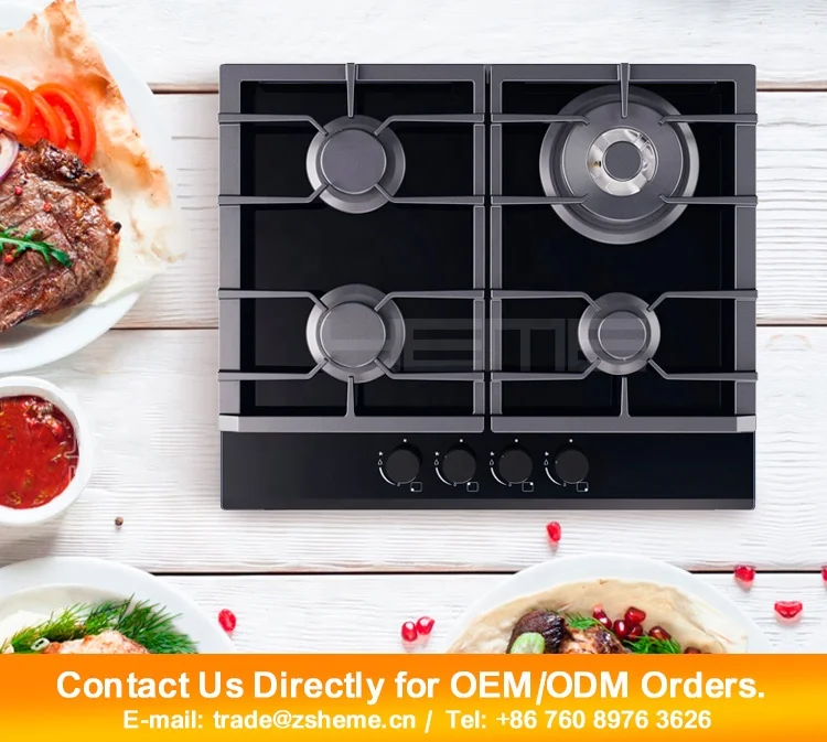 Built in hob China Manufacturer Tempered Glass 4 Burner Cooktop with 24 inch Placa de Gas