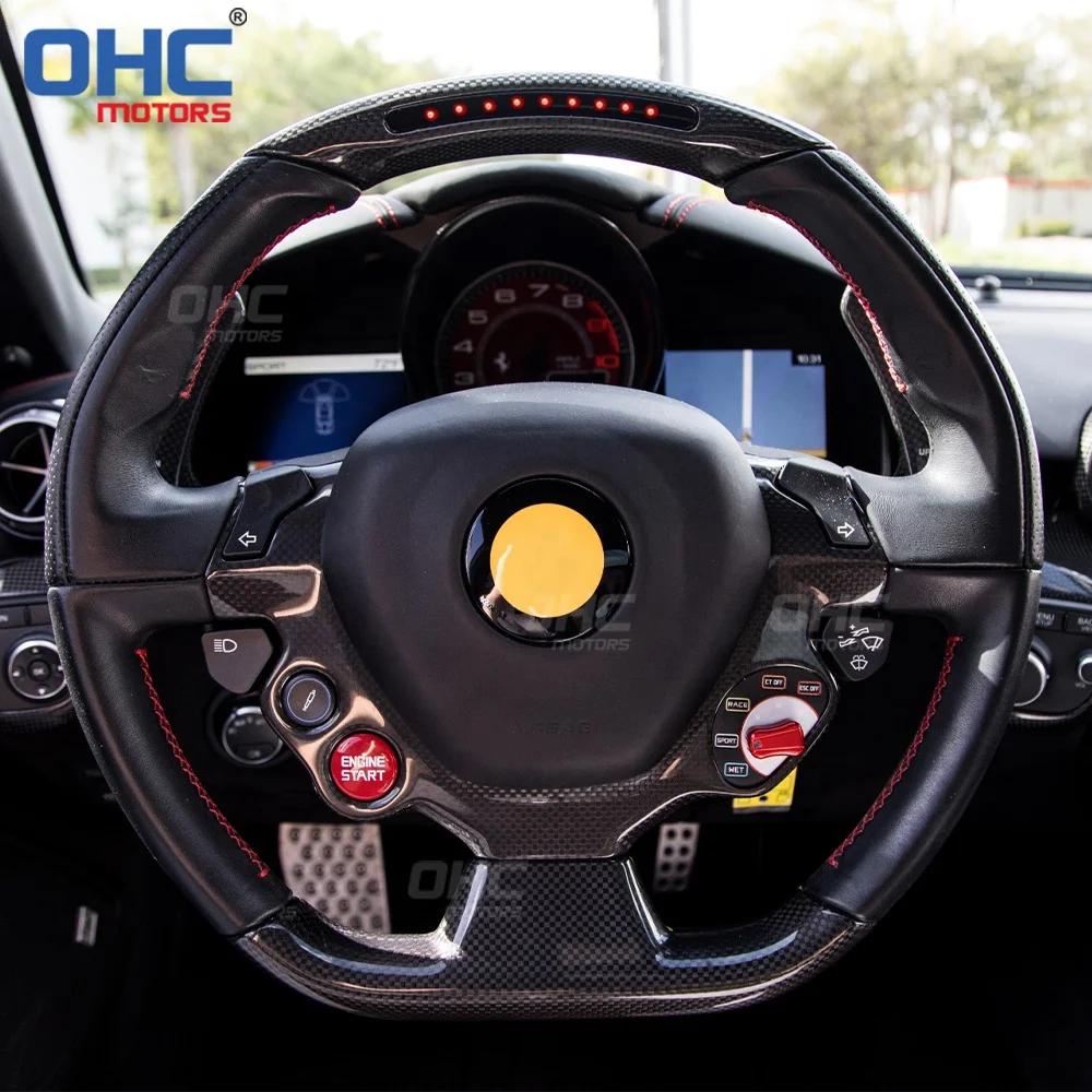 LED Real Carbon Fiber Steering Wheel for Ferrari 458 488 California T F12 Sergio Berlinetta 12-17 Steering Wheels OHC MOTORS