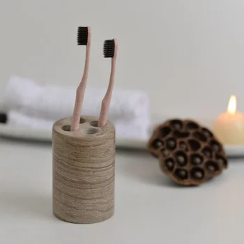 Ziran Amazon Hot Sell  Marble Bathroom Accessories Set round Toothbrush cup