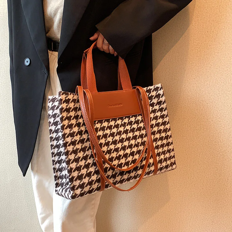 Hot Sale Plaid Bags Young Lady Fashion Large Tote Handbags Ladies Factory Designer Purses For Woman