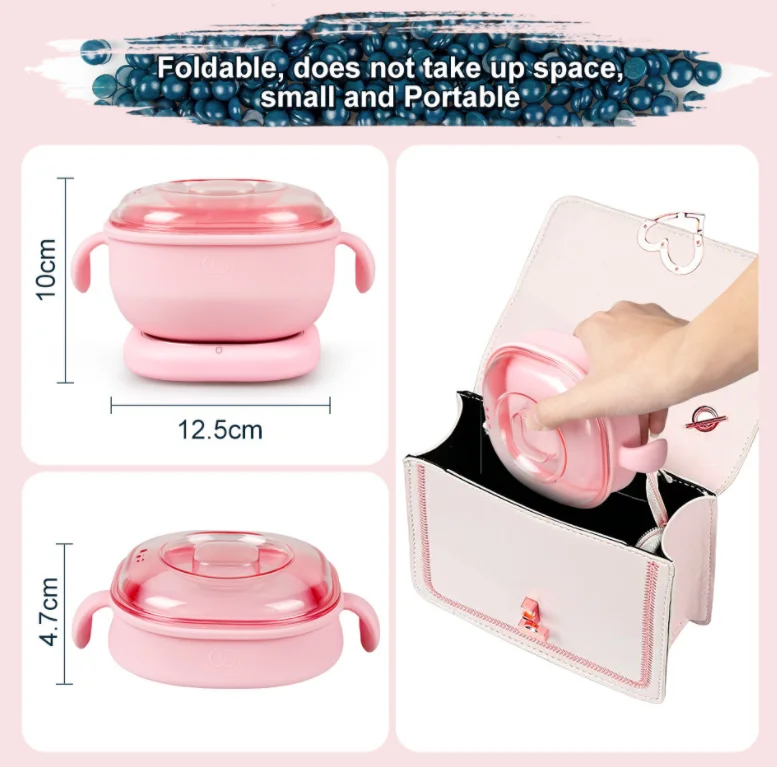 2022 New Easy To Clean 400ml Silicone Pot Depilatory Wax Melting Machine Portable Pink Paraffin Wax Heater Foldable Hair Removal