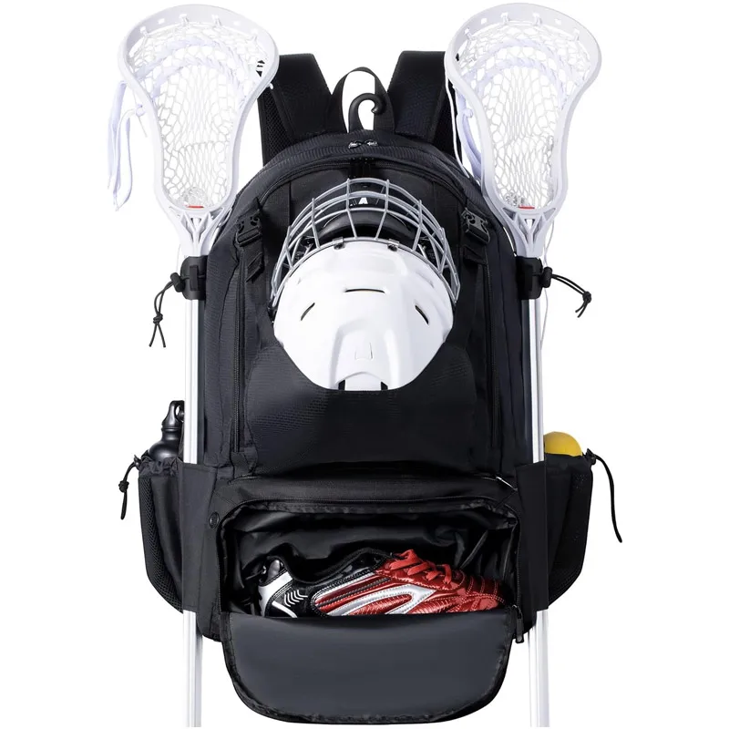 Custom Logo Wholesale Sport Equipment Extra Large Hockey Backpack Lacrosse Bag With Tow Stick Holder