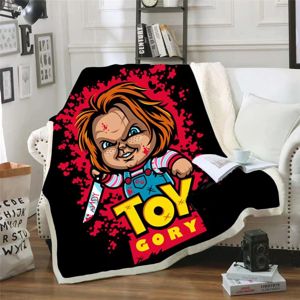 Wholesale custom Ghost Baby Good Guys Chucky Ghost Face Halloween Horror Character flannel fleece blanket adult and kids