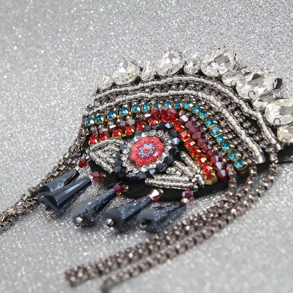 Kavatar Wholesale  Indian Patches Vintage rhinestone beaded patches for clothing 3D Beaded patches for clothing