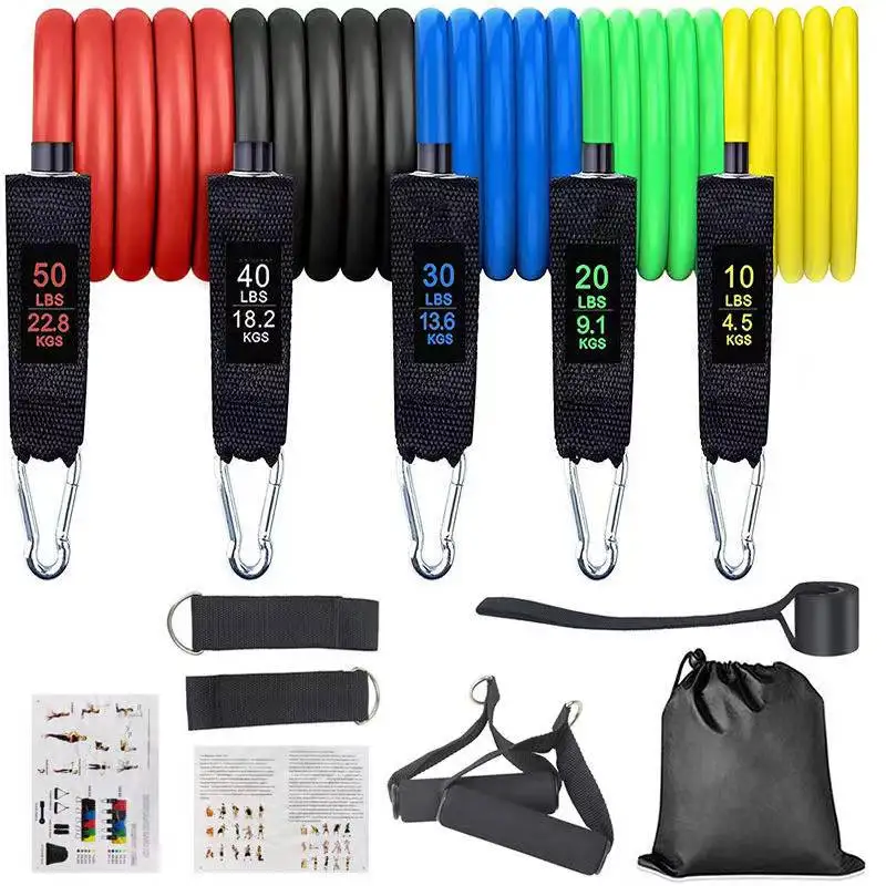 Factory wholesale customization 11-piece fitness pull rope exercise resistance band set elastic rubber latex tube for gym