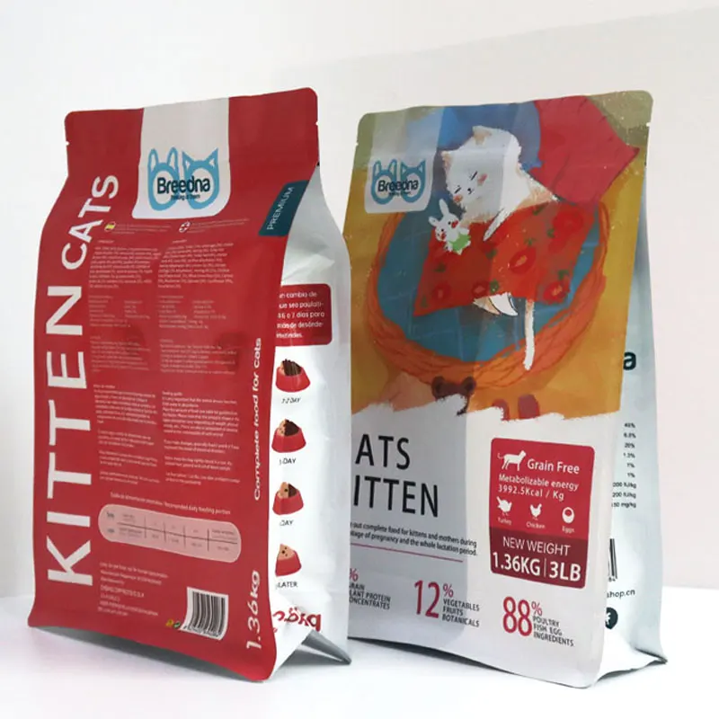custom plastic flat bottom cat dog pet 400g 200g stand up pet food packaging bag