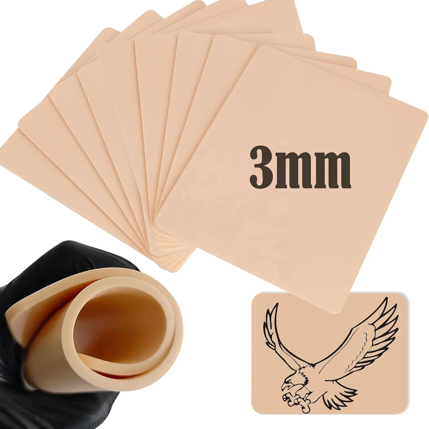 Tattoo Skin 3MM Blank Practice Skin Mat Double Sides Latex Thick Tattoo Skin Pad for Beginners and Tattoo Artists
