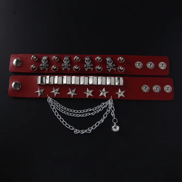Hot Selling Punk Street Dance Bracelet Personalized Wide Belt Skull Rivet Handsome Bracelet Set