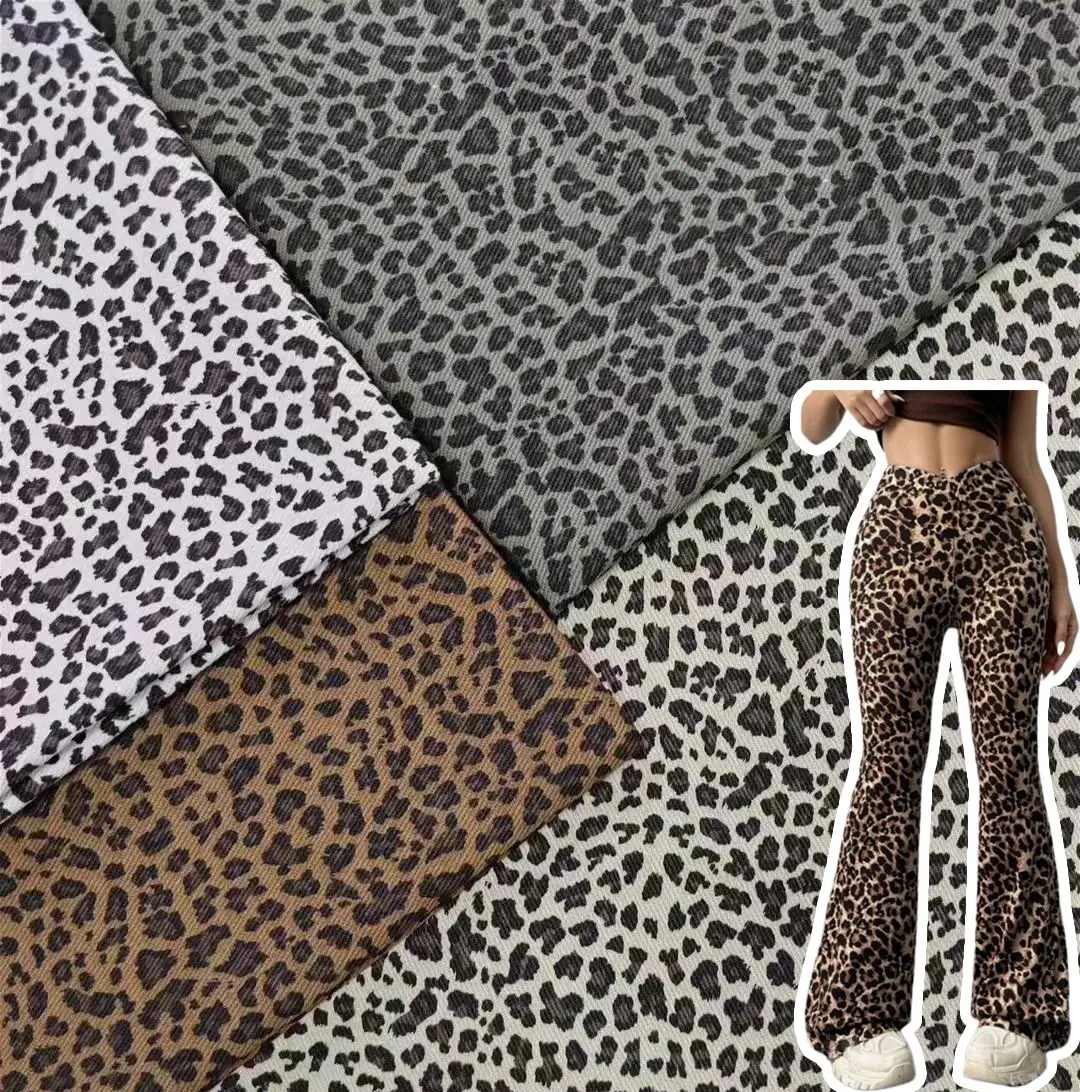 Premium Jeans Fabric Denim High Quality Fabric leopard print denim fabric Perfect for Stylish Denim Clothing