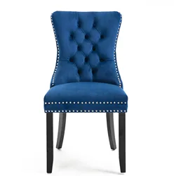 Medieval Retro Luxury Palace Style Dining Chair Velvet High Back Beaded Solid Wood Legs Dining Room Furniture