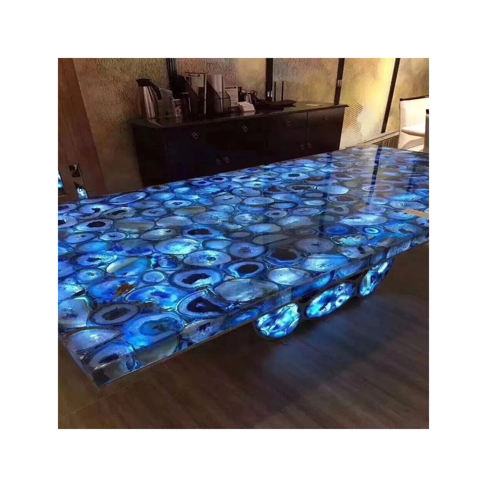 High Quality Natural Stone Shaped Backlit Blue Agate Slabs Blue Agate Gemstone Stone Furniture