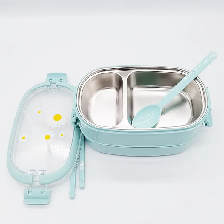 
Multi functional Leakproof Stackable 2 layers kids food container stainless steel thermos lunch box 2 compartments lunch box 