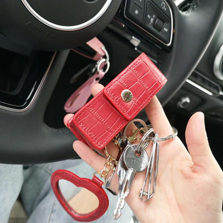 Women Fashion Makeup Lipstick Travel Pouch Organizer Leather Portable Beauty Case Toolbox Lipstick Bag with Mirror