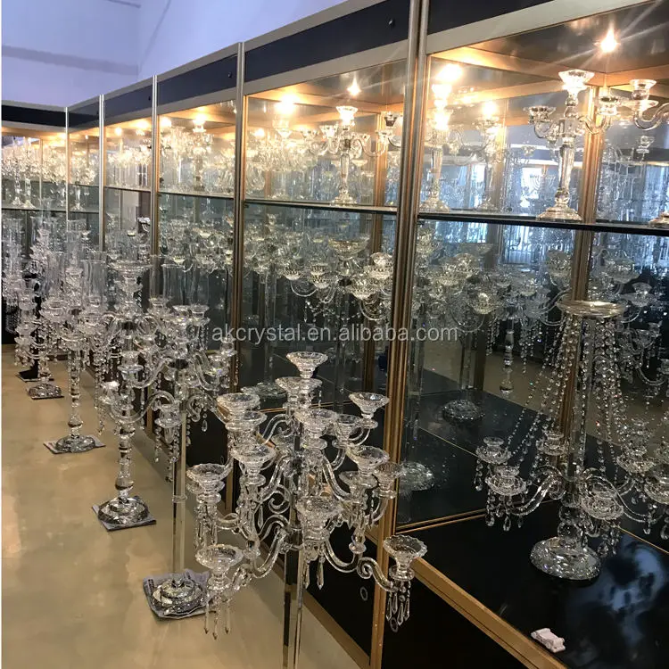 New style tall Clear acrylic Candle Holders wedding centerpiece crystal 5 arms candelabra for party and mariage decoration