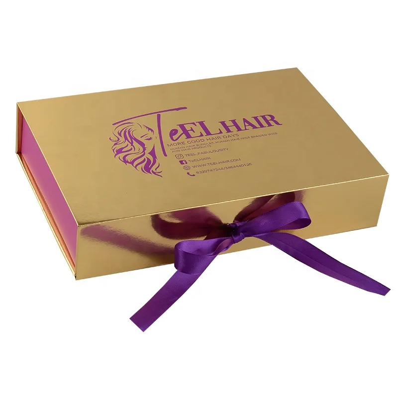 Luxury oem odm gold magnetic foldable hair bundle weave hair extension custom logo packaging wig box