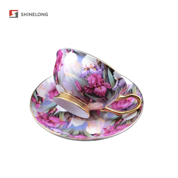 Оптовая продажа B155 160 мл керамические YAMI фиолетовые розовые чайные чашки и блюдце 2 комплекта