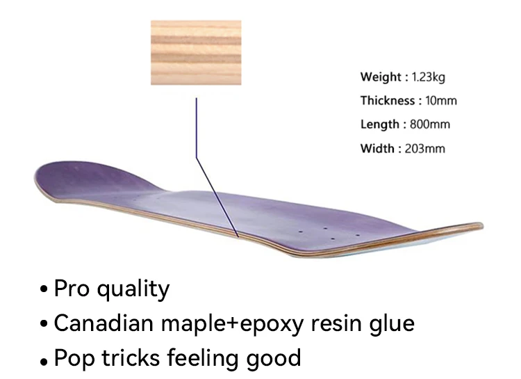 Chinese Factory Wholesale 7 Ply 100% Canadian Maple Skateboard Deck Epoxy Resin Glue RTS Complete Skateboard