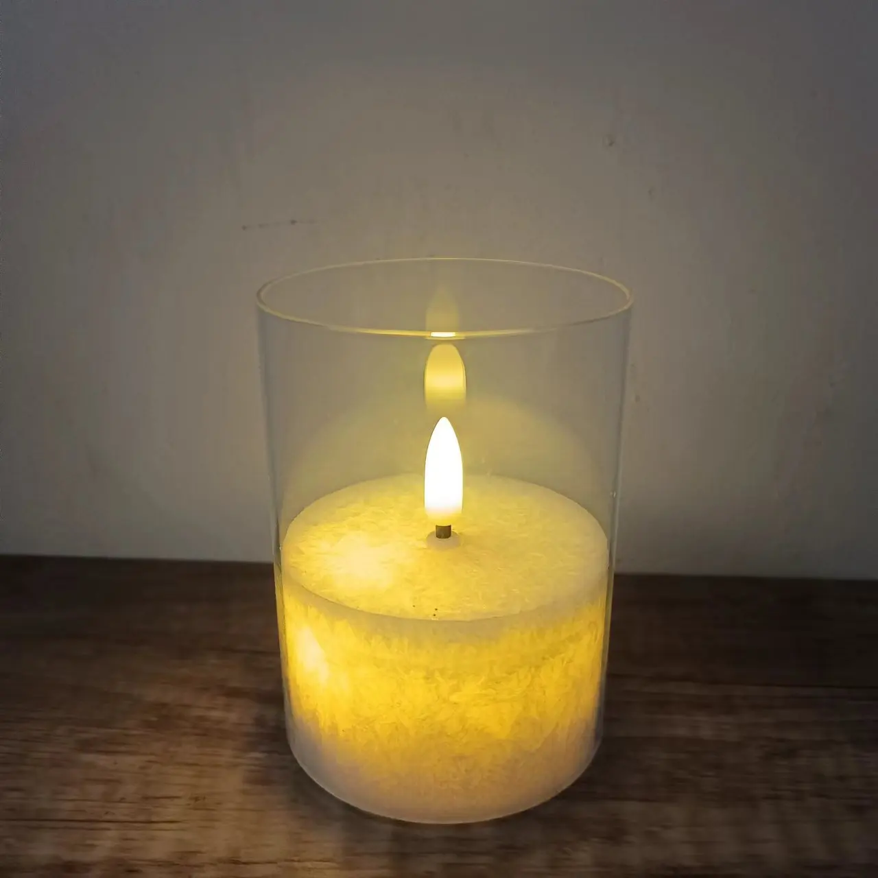 Wholesale Set of 3 Wedding Centerpieces Home Decoration Flickering 3D Real Flame White Paraffin Glass Pillar Led Candles