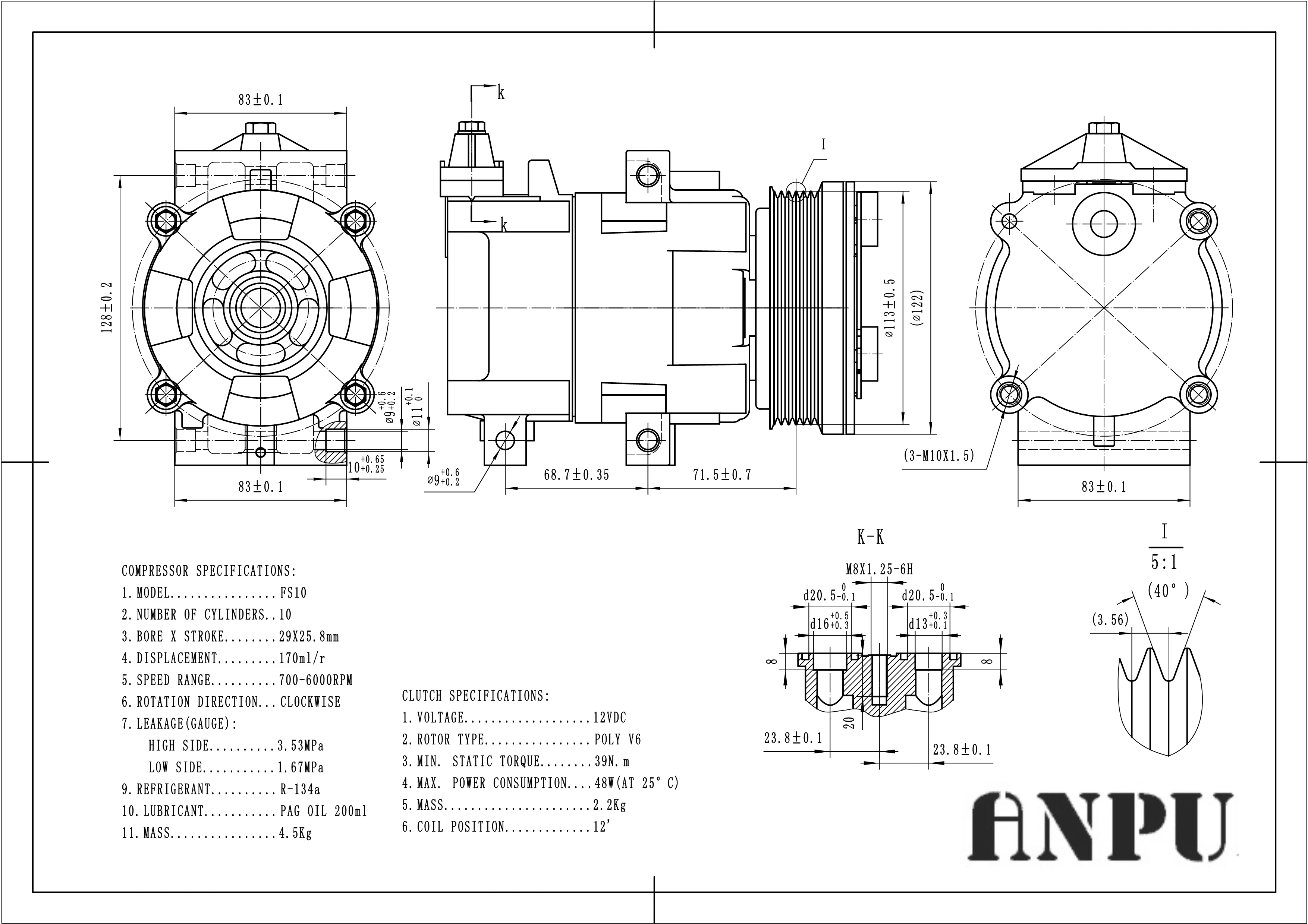 
chian factory auto air condition compressor fs10 ac compressor for FS10 6PK 115MM 58129 