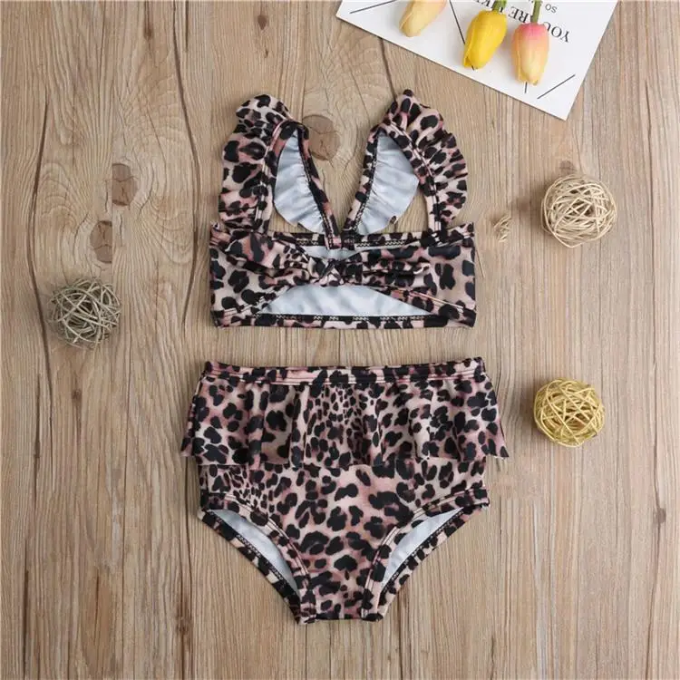 Pretty cute tiny girls leaves printed kids fashionable swimwear child swim suit wear for children