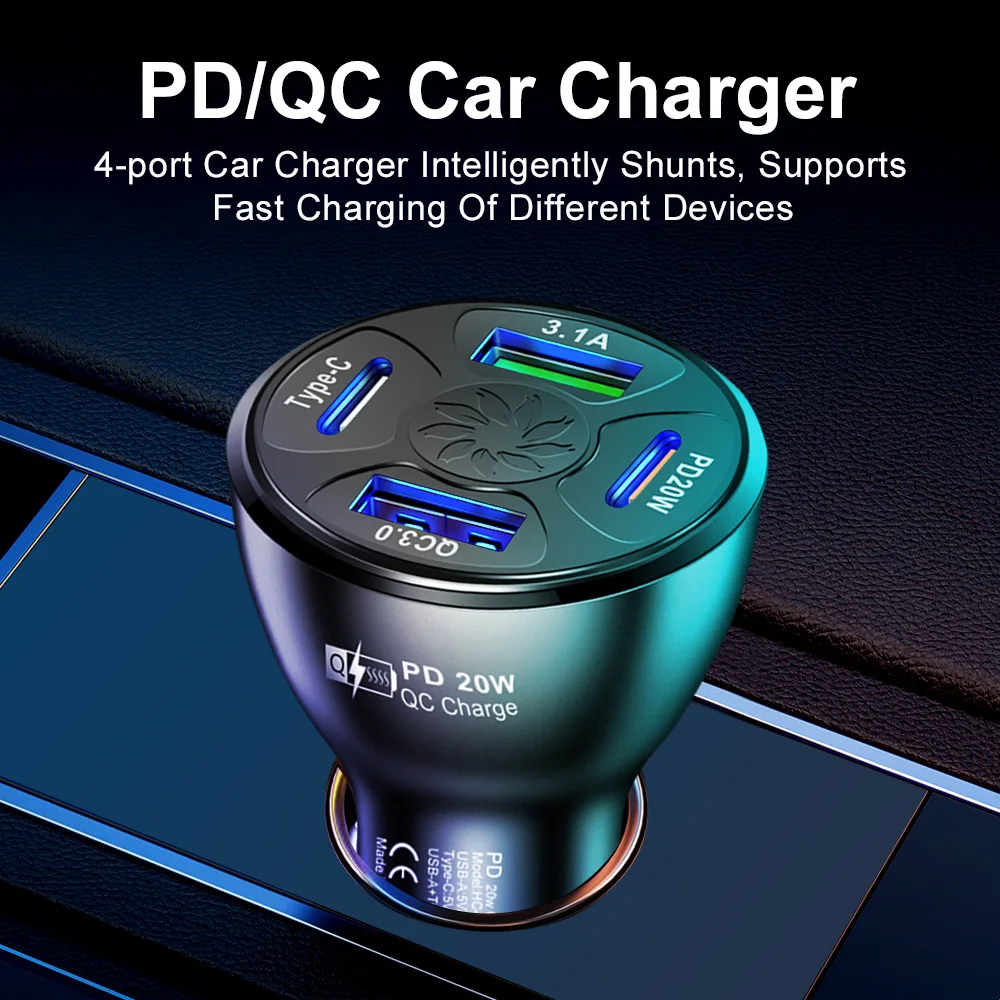Лидер продаж автомобильные аксессуары автомобильное зарядное устройство QC3.0 Type C быстрое с 4 портами usb для всех мобильных