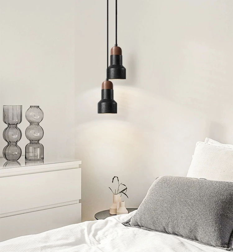 D7453 travertine lava stone black hole stone pendant lighting natural material environmental protection lamps