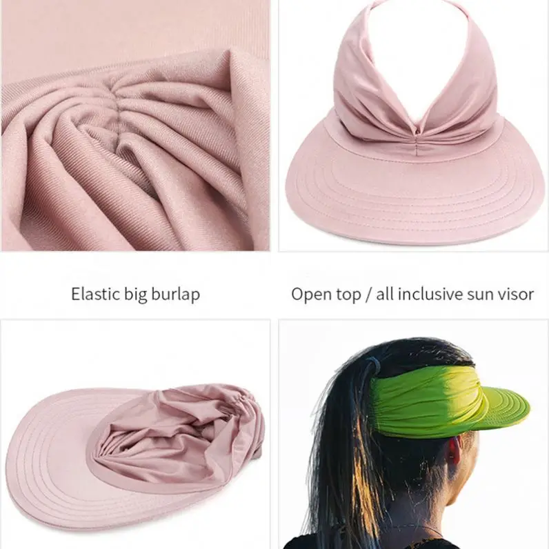 Womens Summer Packable UV Protective Wide Brim Sun Visor Beach Open Top Sun Visor Hat Big Brim Sun Sunprotection Sports Visor