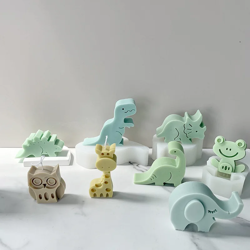 J1174 DIY Handmade Aromatherapy Candle Handicrafts Mould Geometric Lines Elephant Frog Dinosaur Animal Candle Silicone Mold