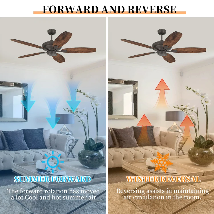 Nordic Style Silent Brushed Nickel Housing 52Inch Decorative Residential Wooden Ceiling Fan Without Light