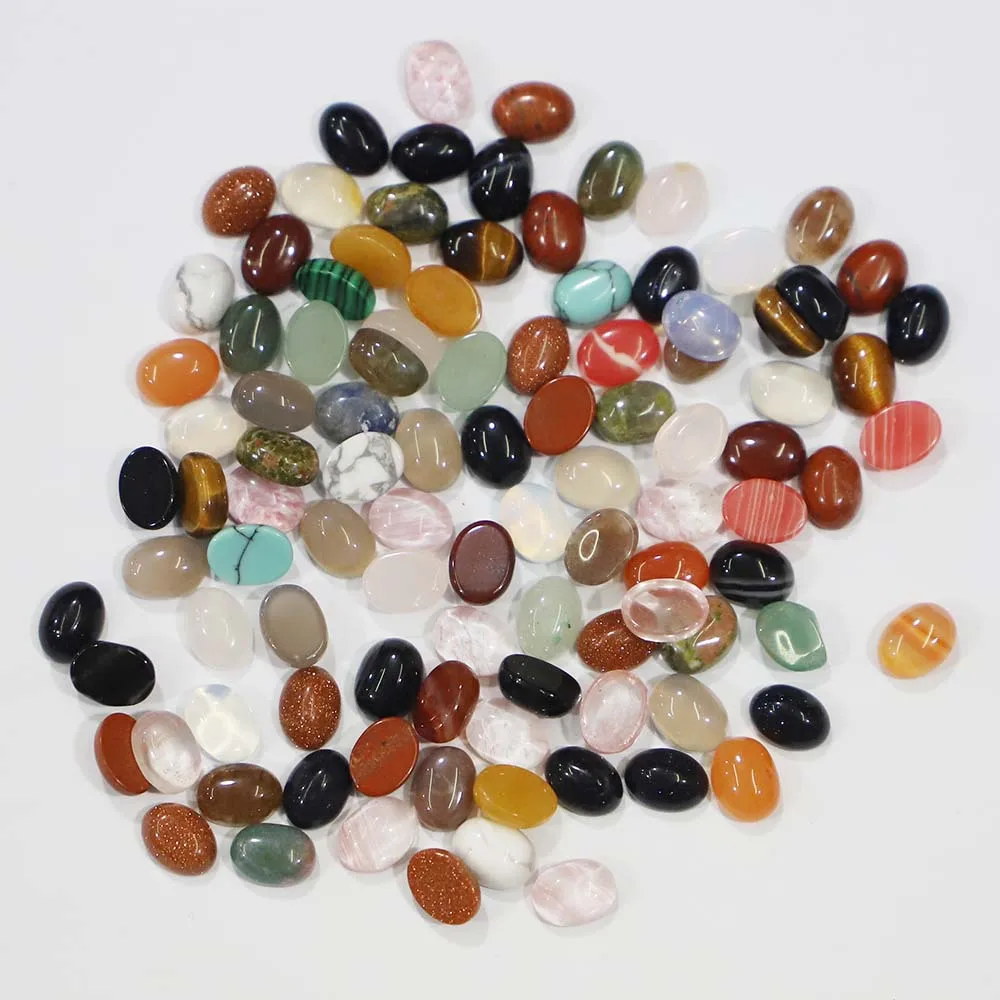 Flat Natural Crystal Agate Oval Half Round 6*8mm Ring Face Gemstone Interface Cabochon Stone Inlaid Ring for Jewelry Making