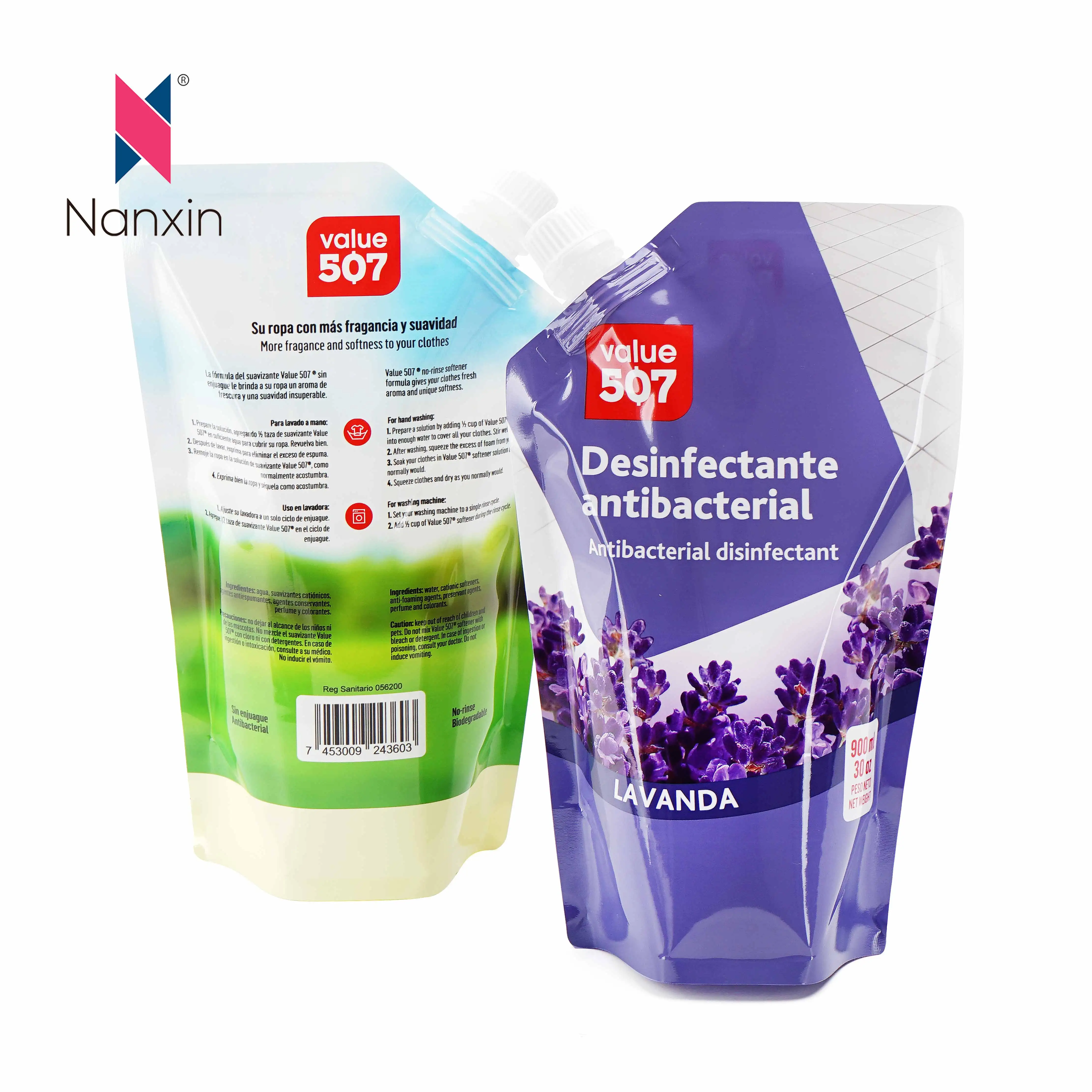 OEM Design Laminated Sanitizer Gel Soap Liquid Refill Packaging Plastic Empty Bags Spout Pouch For Laundry Detergent Packaging