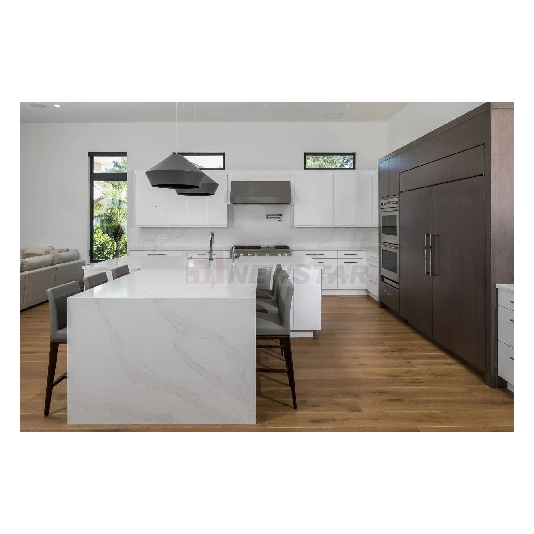 Newstar Natural Calacatta White Marble Custom Kitchen Stone Worktops Desk Tops Flat Edge Granite Countertop Vainty Desk Top