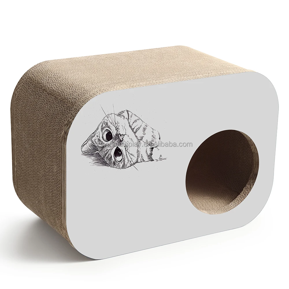 New Design Cat Condo Playing Sleeping Rectangle cat scratcher corrugated paper cardboard house cat