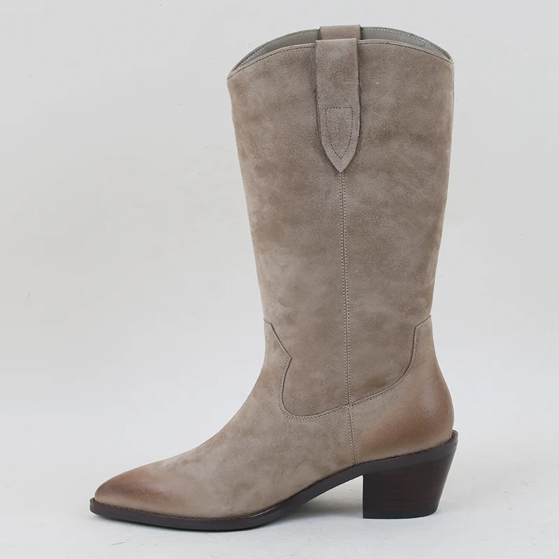 Custom Leather Thigh Cowboy Boots Point Toe High Heels Half Rain Zipper Slip On Winter Genuine Leather Thigh High Boot For Women