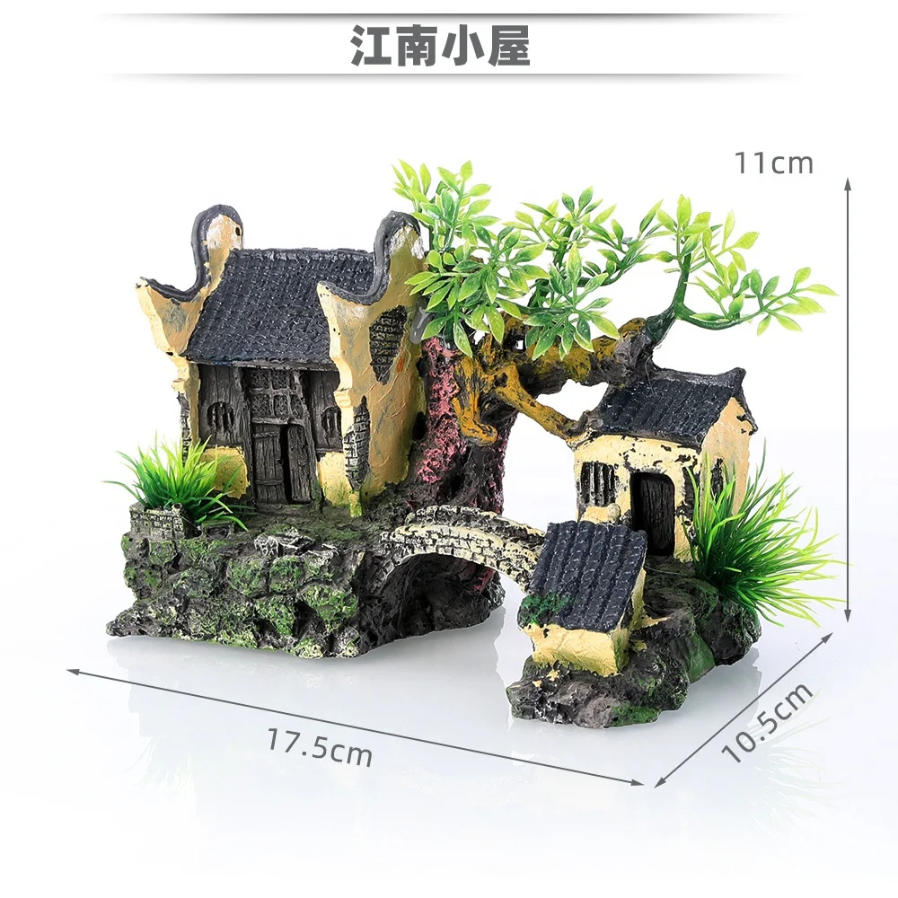 Fish tank decoration aquarium landscaping resin crafts house rockery ornaments Jiangnan hut water town Yunhe Tower