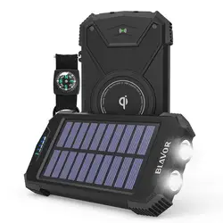 QI wireless charging standard Solar power bank charger 10000mah with anti-shock silicone and LED lights non-slip pad Qi symbol