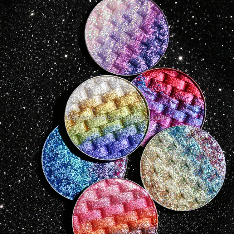 Waterproof Long Lasting Pearlescent Glitter woven pattern rainbow duochrome holographic chameleon Eyeshadow