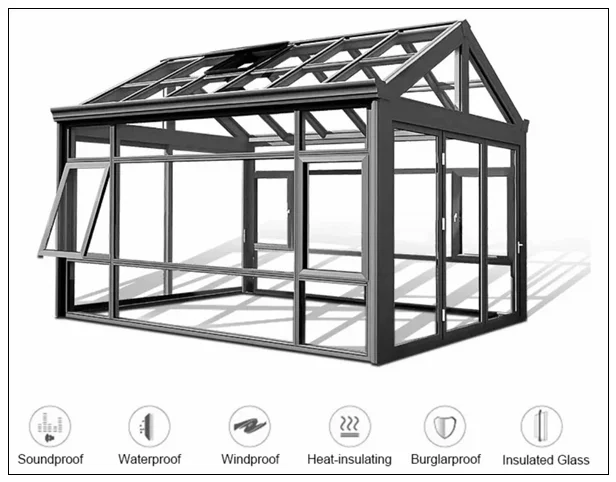 Free standing garden house solarium sun room double tempered low e glass sunrooms four season glass houses aluminum sunroom