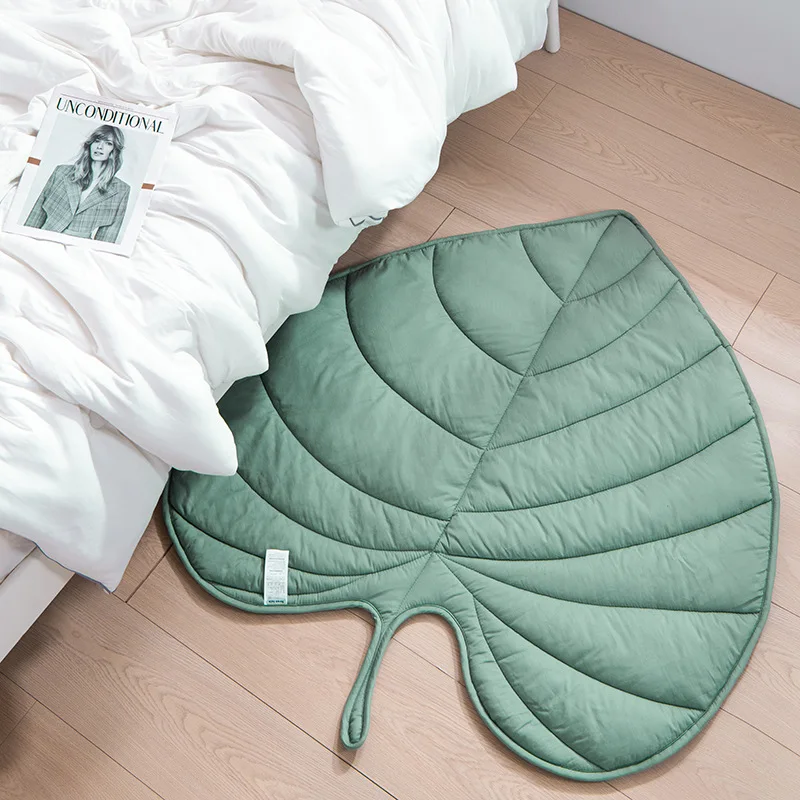 Baby Soft Crawling Playmat Reversible Folding Floor Cotton Mat Leaf Shapes Floor Playpen Mat for Girls and Boys