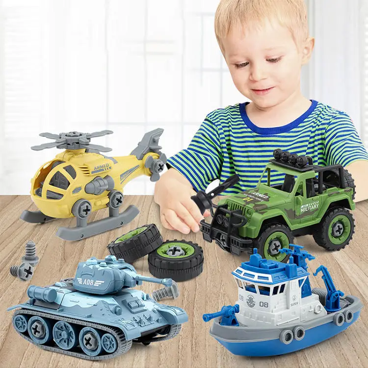 Plastic educational cute small motorcycle helicopter DIY truck series toy car assembly kit for kids