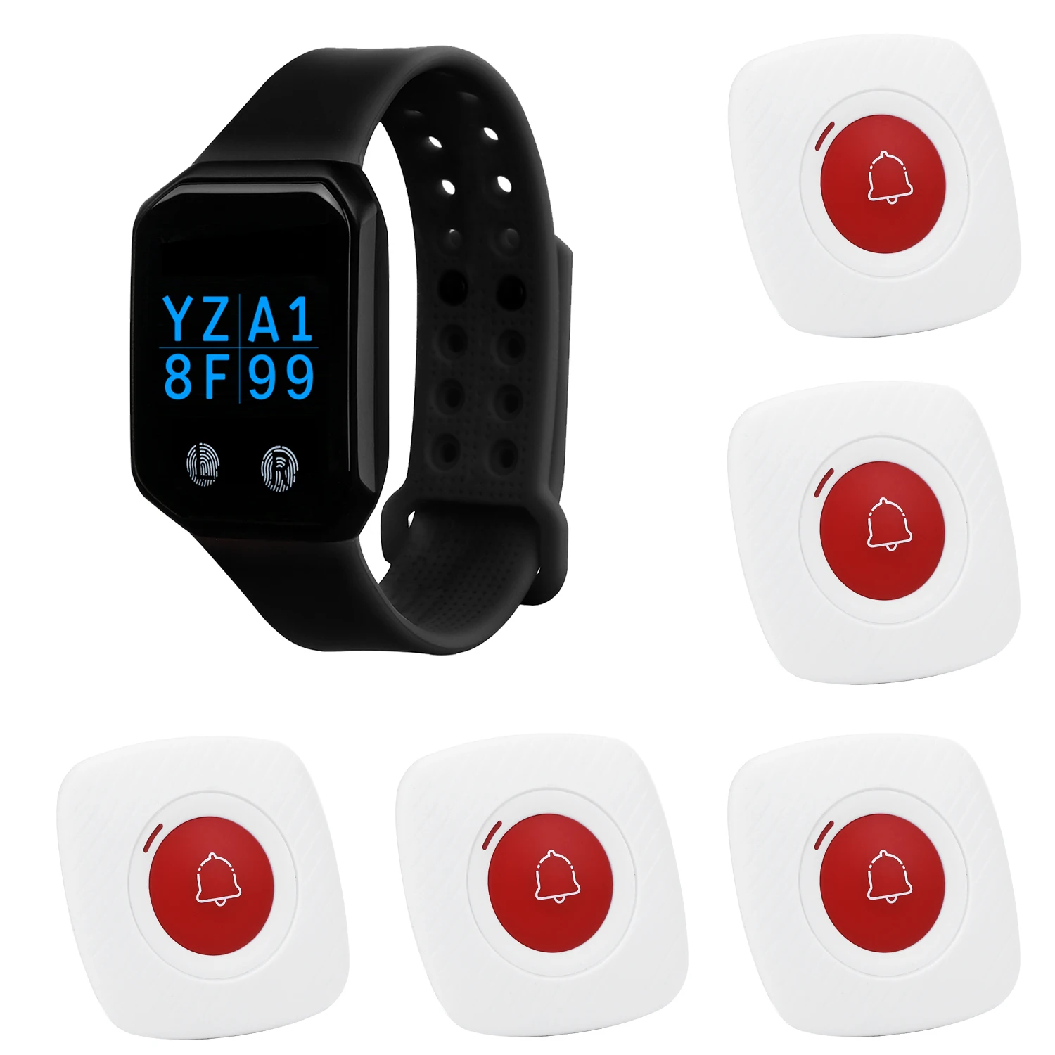 BYHUBYENG Restaurant Pager System  Calling System Service Pager  Waiter  with 1 Pager Watch and 5 Waterproof Server Buttons