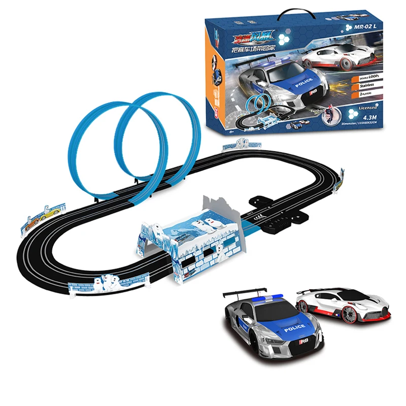 wholesale Interactive High Speed Gift Electric Race Track 360° Degrees Loop Rolling Diy Puzzle Plastic Slot Car Racer Track Toy