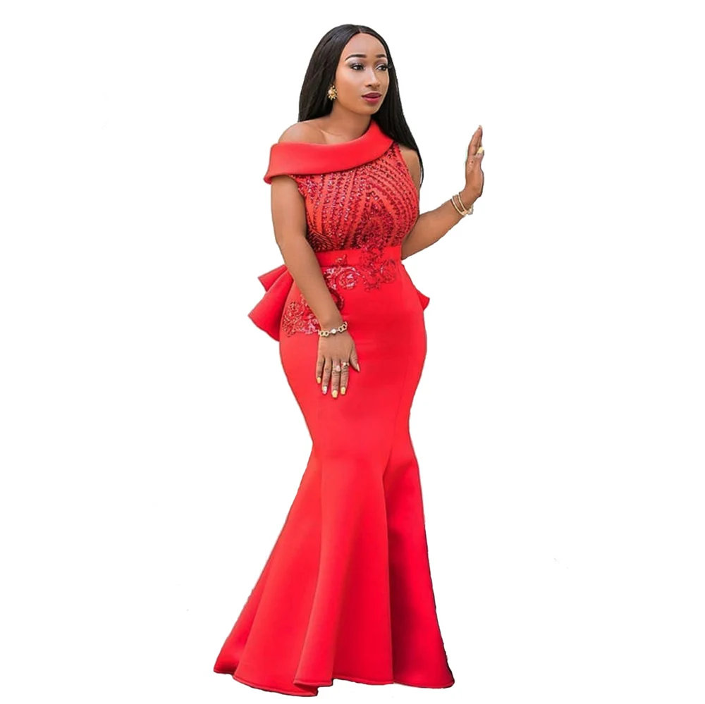 
Africa Clothing Women Space Layer Oblique Shoulder Sequins Slim Fishtail Dress 