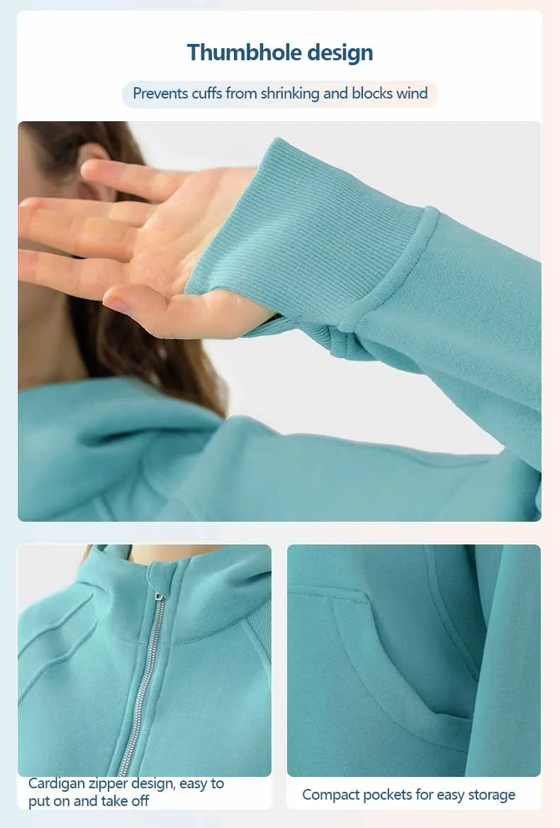 XW-DAW004 High Quality Zippered Hooded Sports Coat Loose Yoga Casual Sweatshirt Jacket Gym Fitness Sets