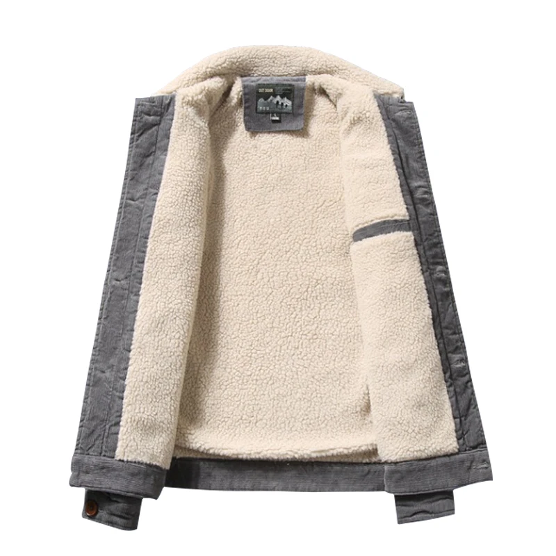 Winter Corduroy Coat for Men with Polar Fleece Lining and Collar Classic and Stylish Turn Down Collar Jacket