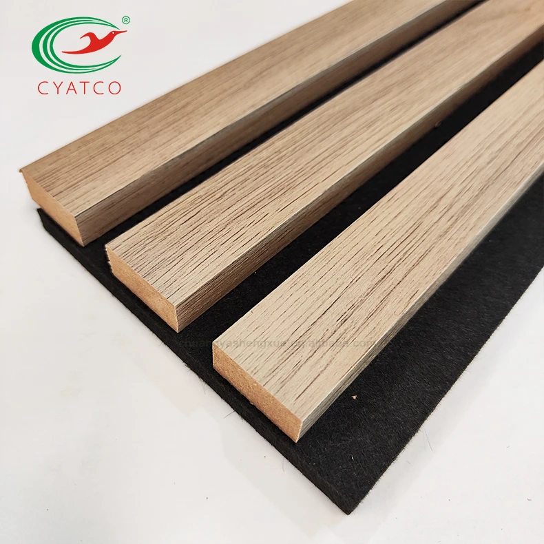 2400*600mm 3 sides Akupanel Slat Wood Wall Panel Wood Building Board For Hotel Living Room Slat Panel Wood